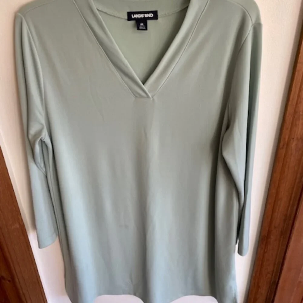 LAND'S END Sleep Shirt Nightgown Jersey Long Sleeve V Neck Green